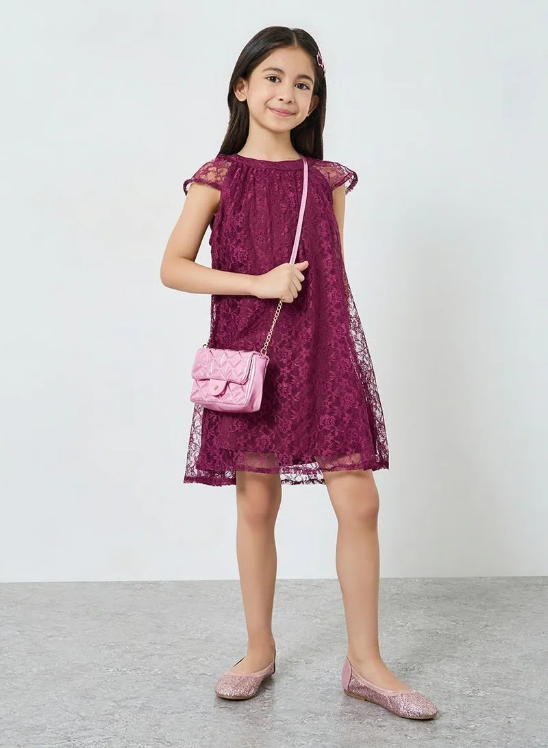 Styli Girls Lace Round Neck Dress